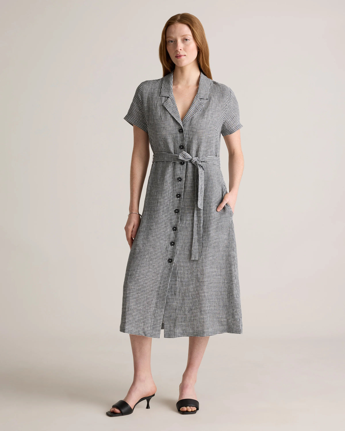 100% European Linen Button Front Dress - XS / Sky Blue Mariner Stripe