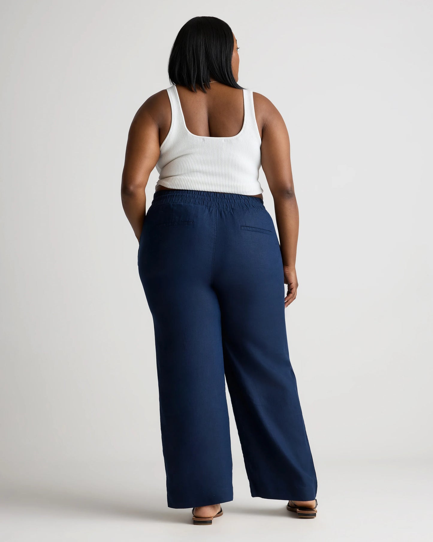 100% European Linen Wide Leg Pants - 1X / Black