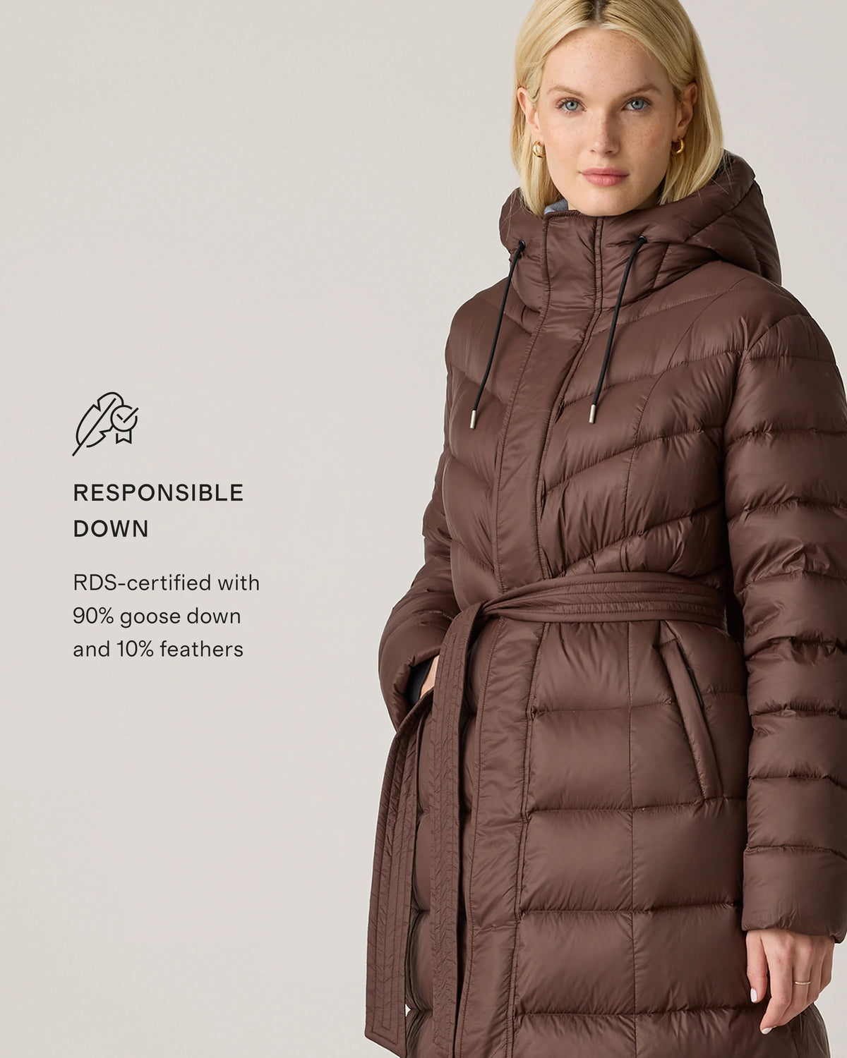 Responsible Down Belted Puffer Maxi Coat - XS / Morel Grey