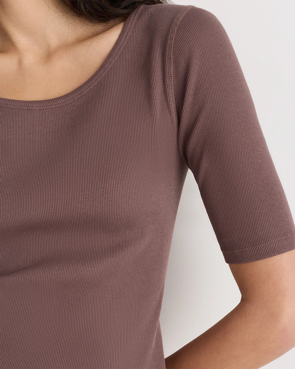 Organic Cotton Micro-Rib Elbow Sleeve Tee - XS / Moonstone Blue