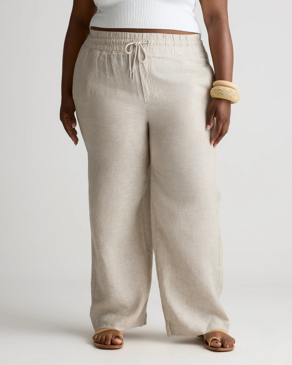 100% European Linen Wide Leg Pants - 1X / Black