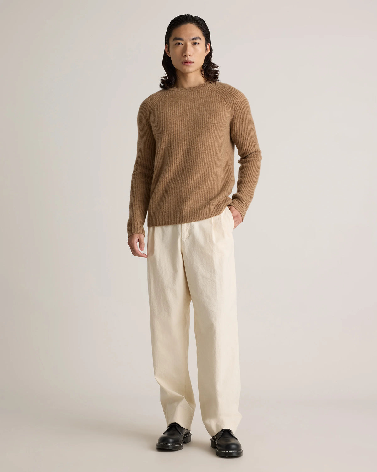 Mongolian Cashmere Fisherman Crewneck Sweater - S / Navy Marl