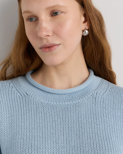 100% Organic Cotton Roll Neck Sweater - XS / Cornflower Mini Stripe