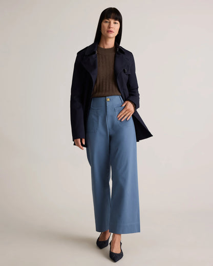Organic Stretch Cotton Chino Cropped Wide Leg Pants - 0 / Aegean Blue