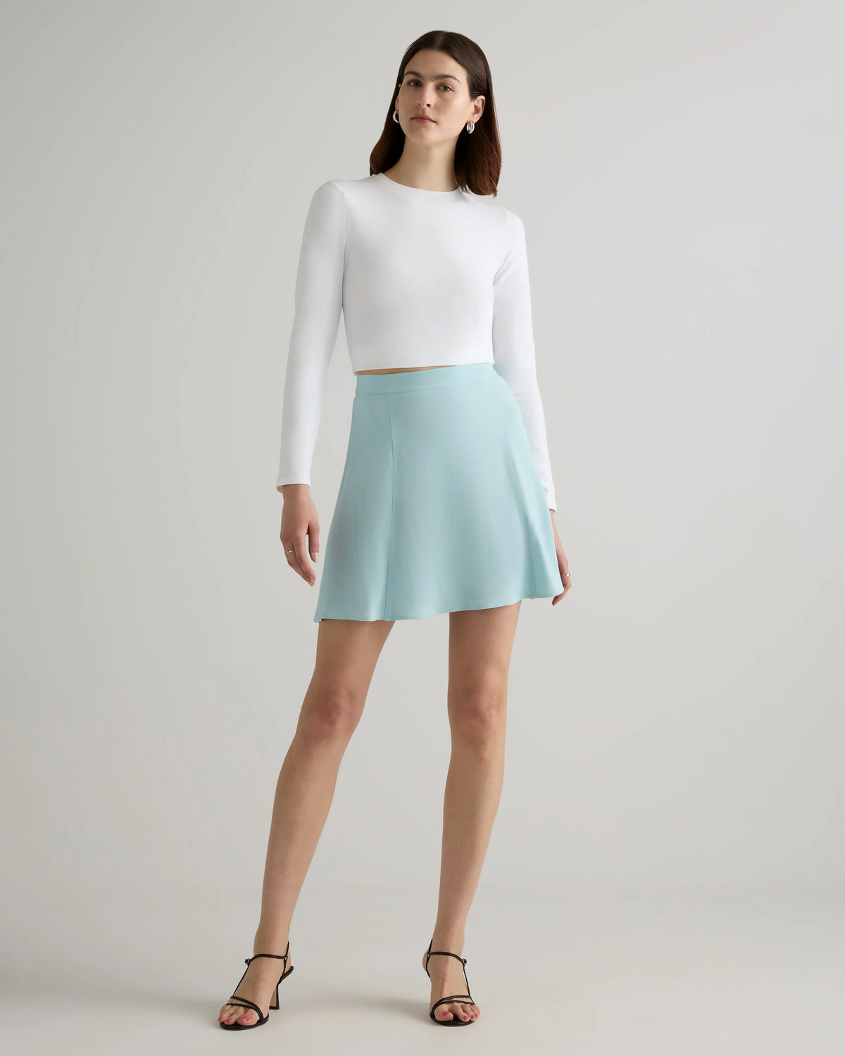 Lightweight Crepe A-Line Mini Skirt - XS / Moonstone Blue