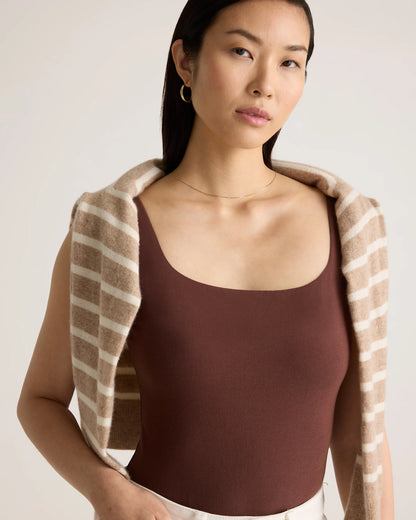 Stretch Cotton Jersey Square Neck Tank Bodysuit - XS / Cocoa