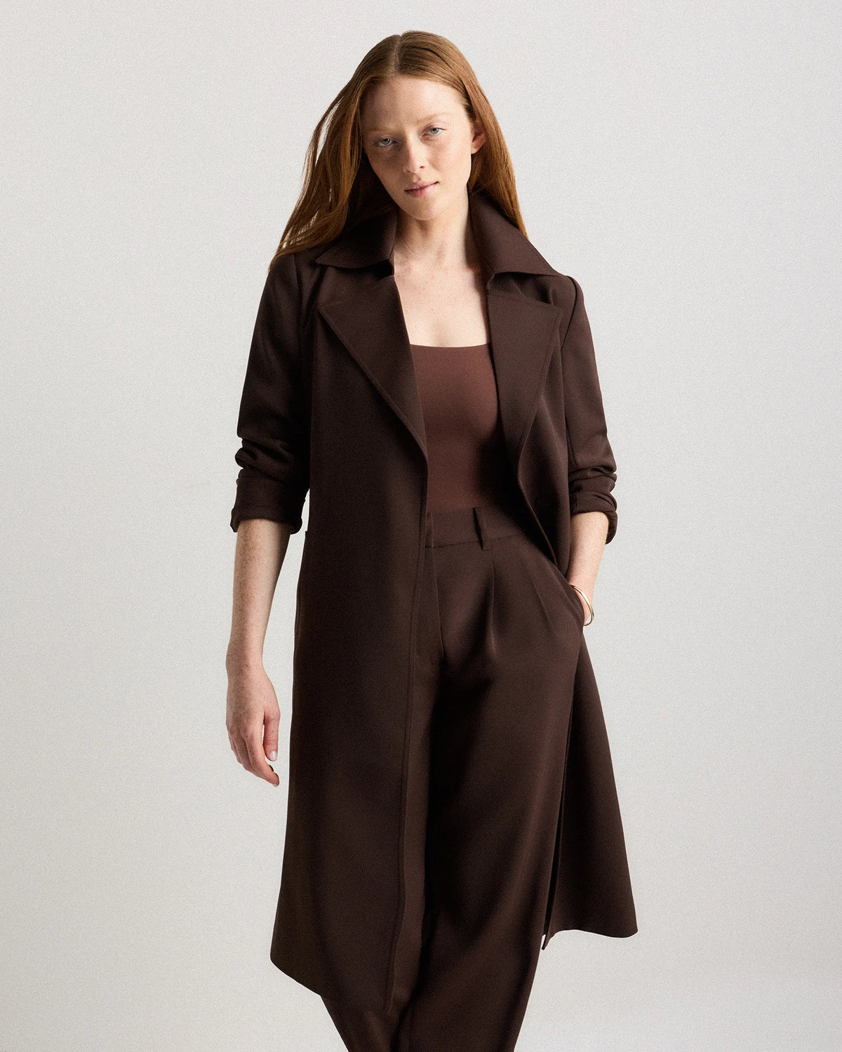 Stretch Crepe Trench Coat - XS / Olive
