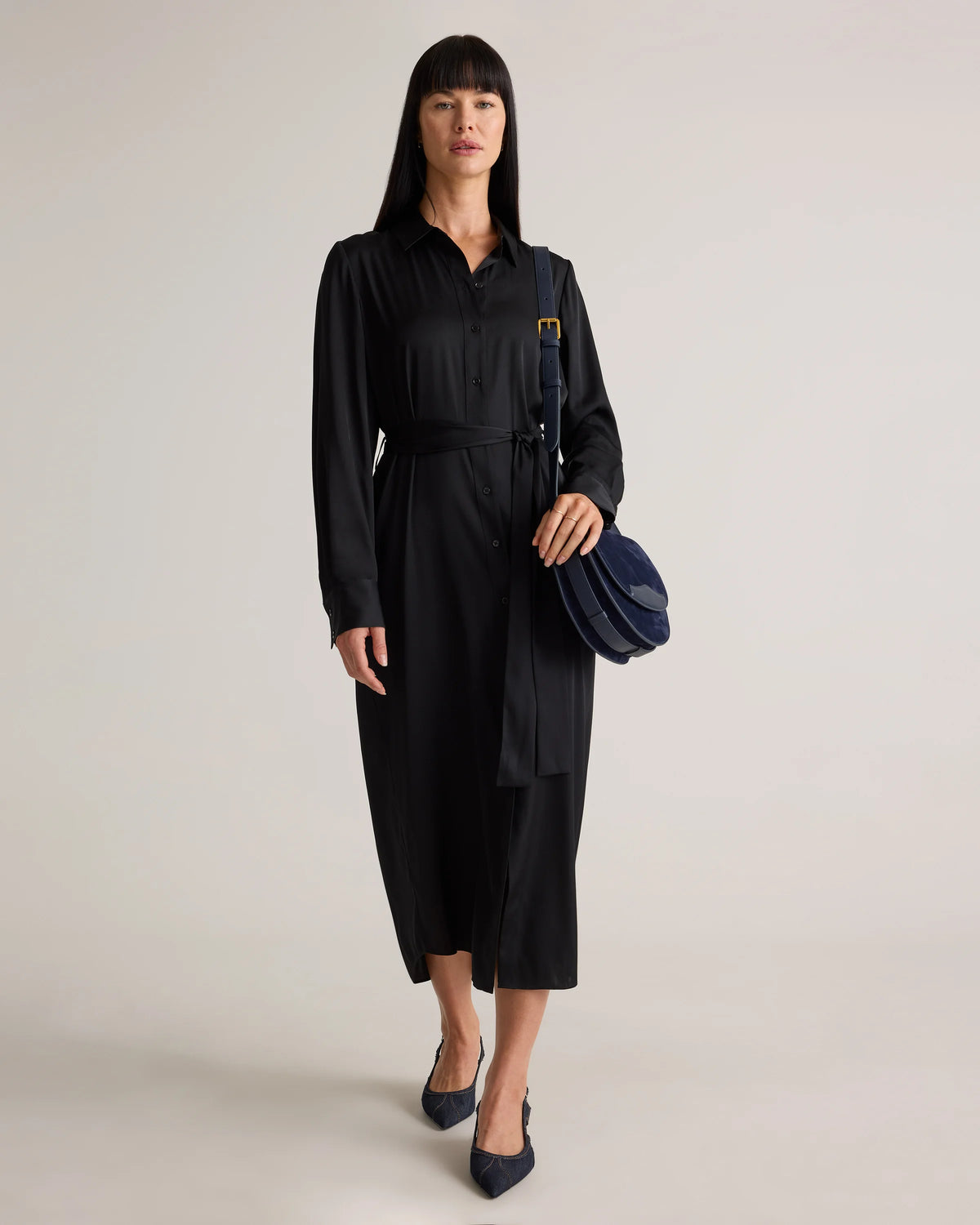 Washable Stretch Silk Maxi Shirt Dress - XS / Moonstone Blue