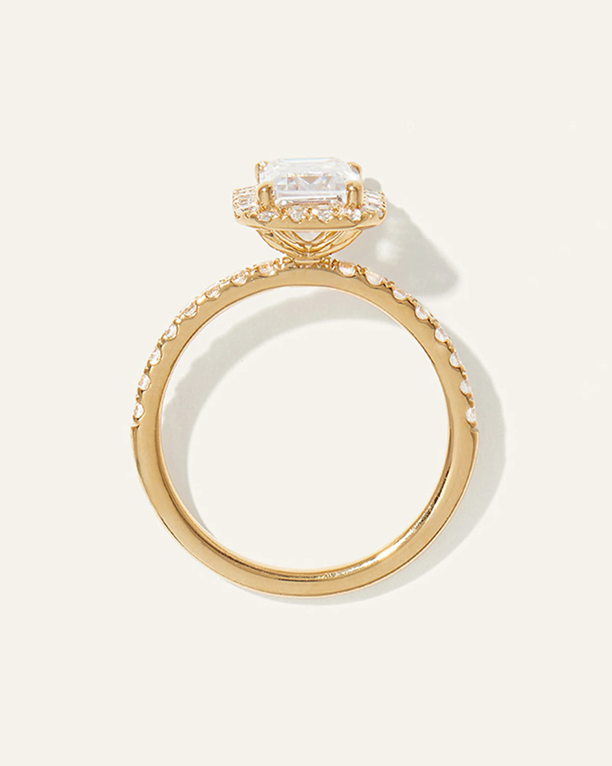 Lab Grown Diamond Emerald Halo Pave Engagement Ring - 2ct - 4 / Yellow Gold