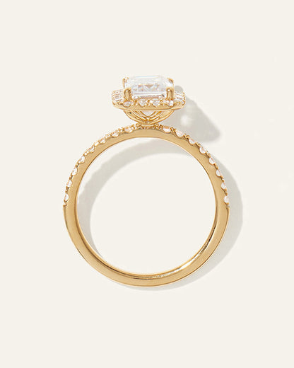 Lab Grown Diamond Emerald Halo Pave Engagement Ring - 2ct - 4 / Yellow Gold