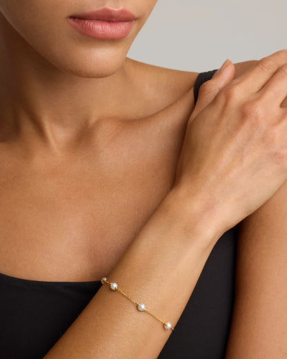 Freshwater Cultured Pearl Station Bracelet - One Size / Gold Vermeil