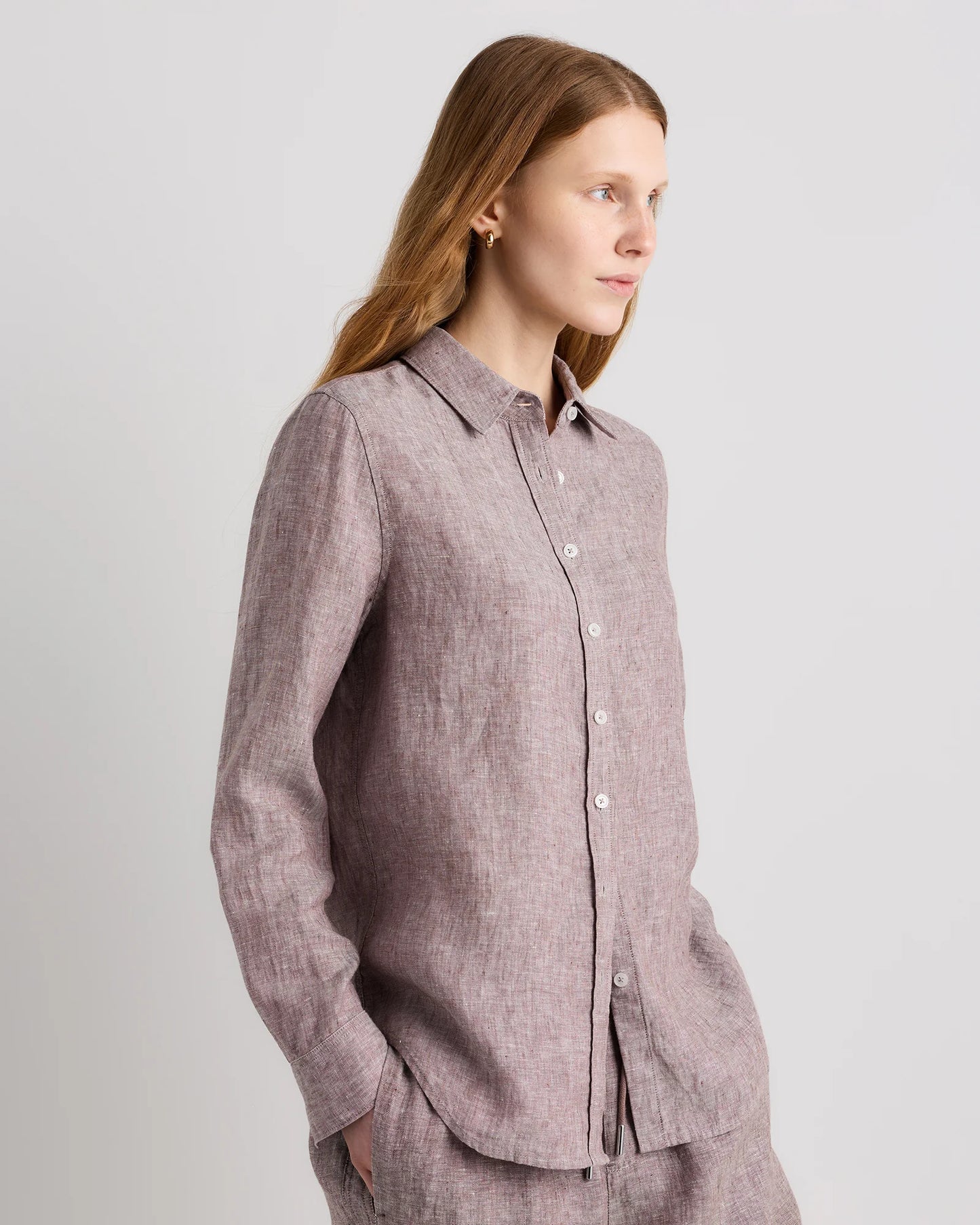 100% European Linen Long Sleeve Shirt - XS / Blue Pinstripe