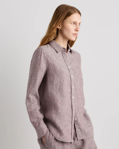 100% European Linen Long Sleeve Shirt - XS / Blue Pinstripe
