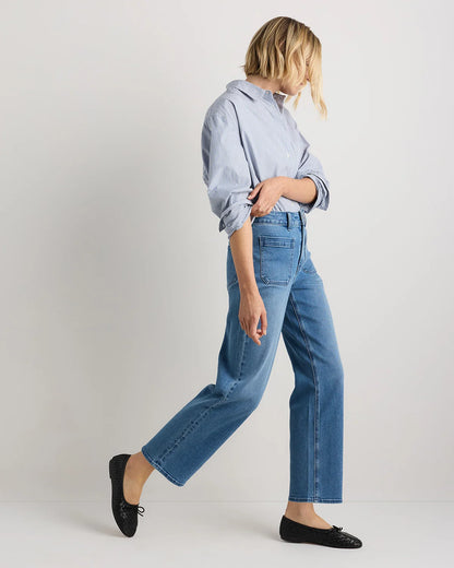 Bella Stretch Patch Pocket Wide Leg Jeans - 24 / Seaside Blue