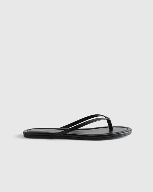 Italian Leather Flip Flops - 5 / Black