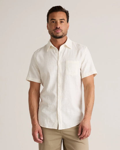 Organic Cotton Stretch Selvage Short Sleeve Shirt - S / Olive