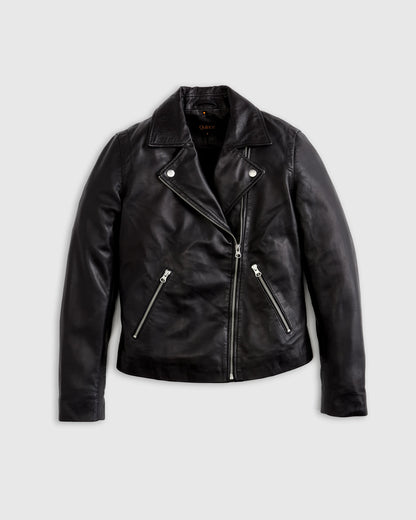 100% Washed Leather Biker Jacket - XS / Brown
