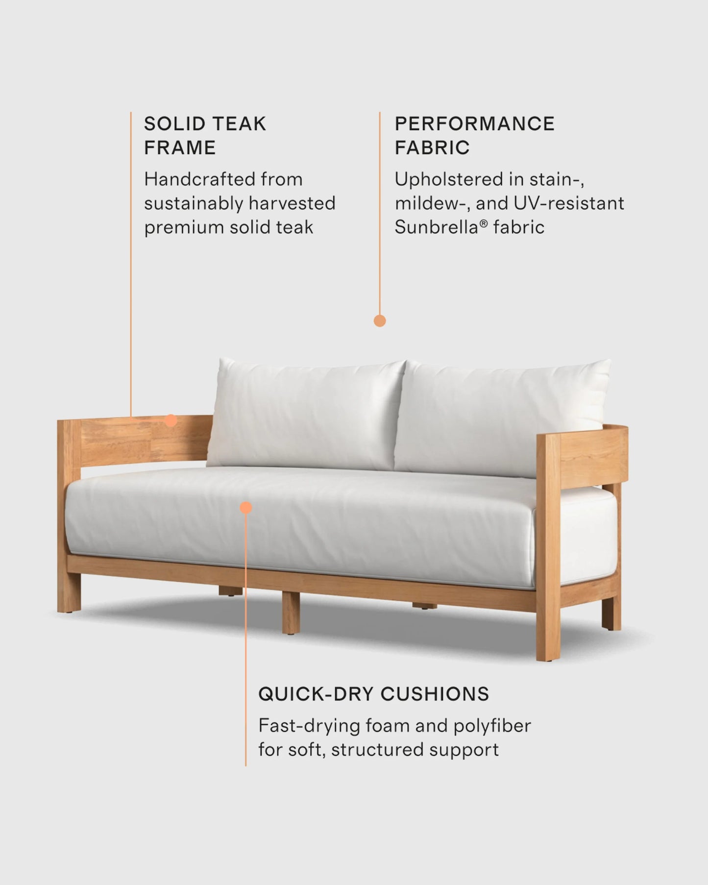 Curved Solid Teak Outdoor Sofa - 68" / Natural Teak