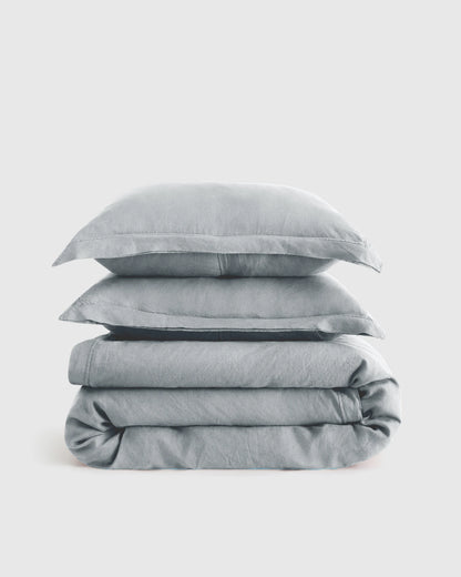 European Linen Double Flange Duvet Cover Set - Twin / Dusty Olive