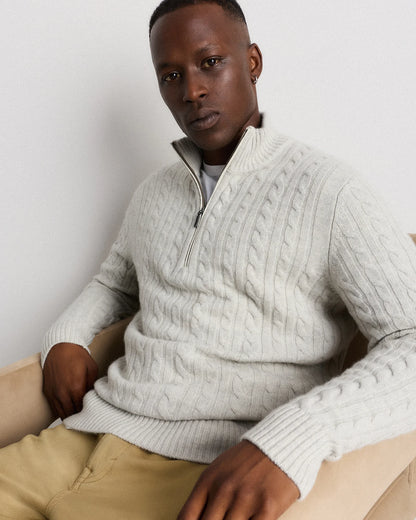 Luxe Baby Cashmere Cable Quarter Zip Sweater - S / Pearled Ivory