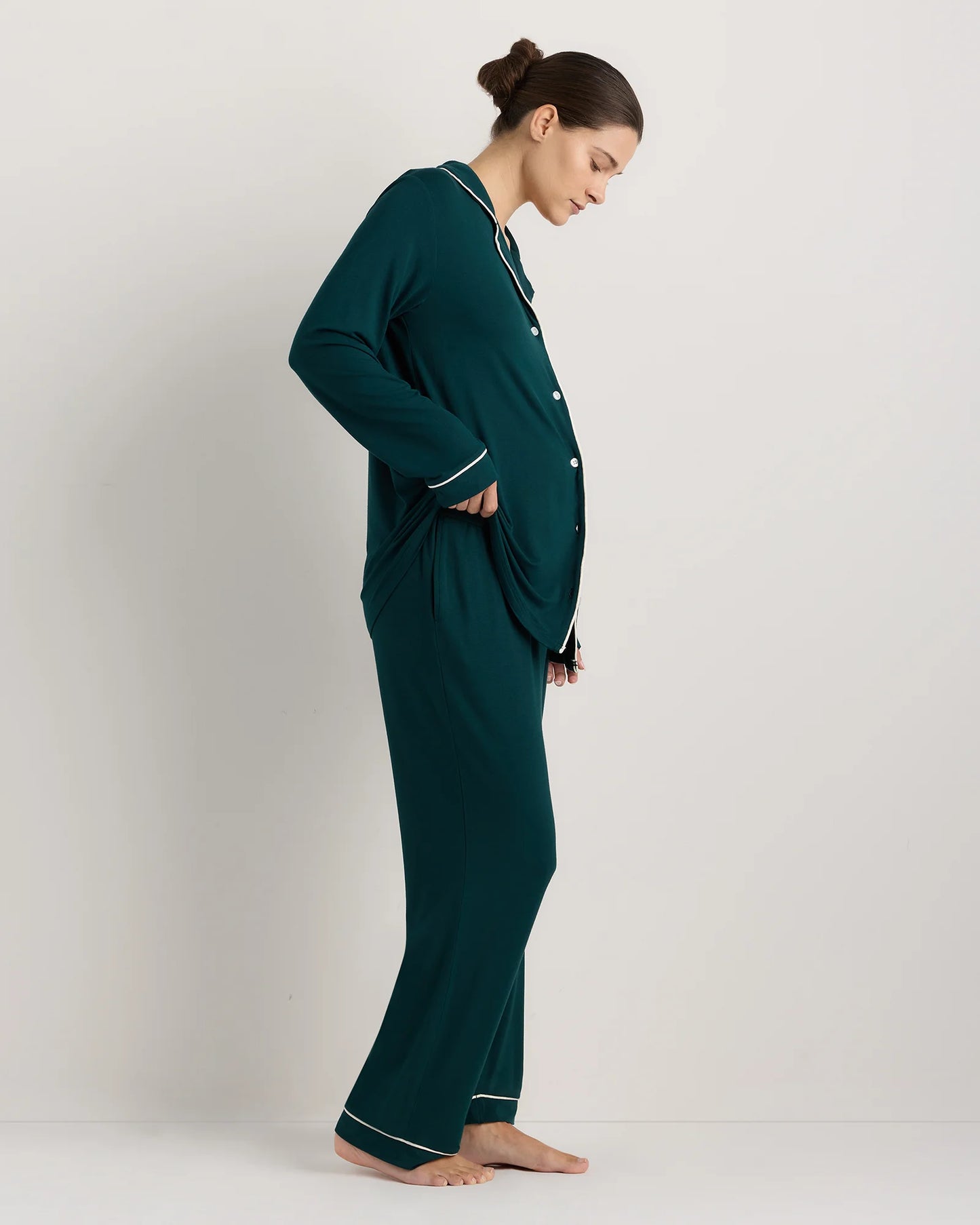Bamboo Jersey Maternity Long Sleeve Pajama Set - XS / Nocturnal Green
