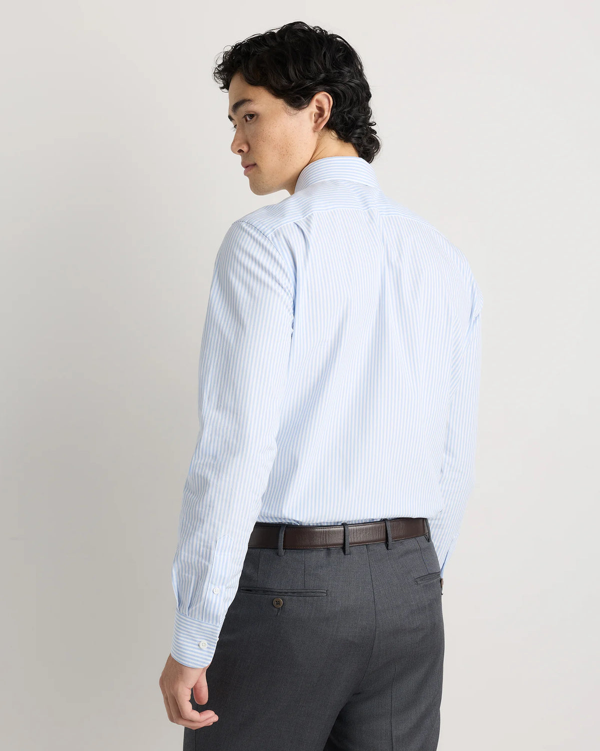 Organic Cotton Stretch Poplin Dress Shirt - S / Light Blue Stripe