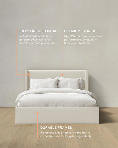 Wingback Bed in Performance Linen Blend - Full / Ivory