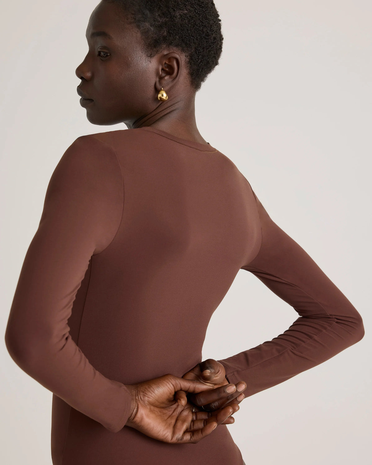 Second Skin Long Sleeve Crew Neck Bodysuit - XS / Cocoa