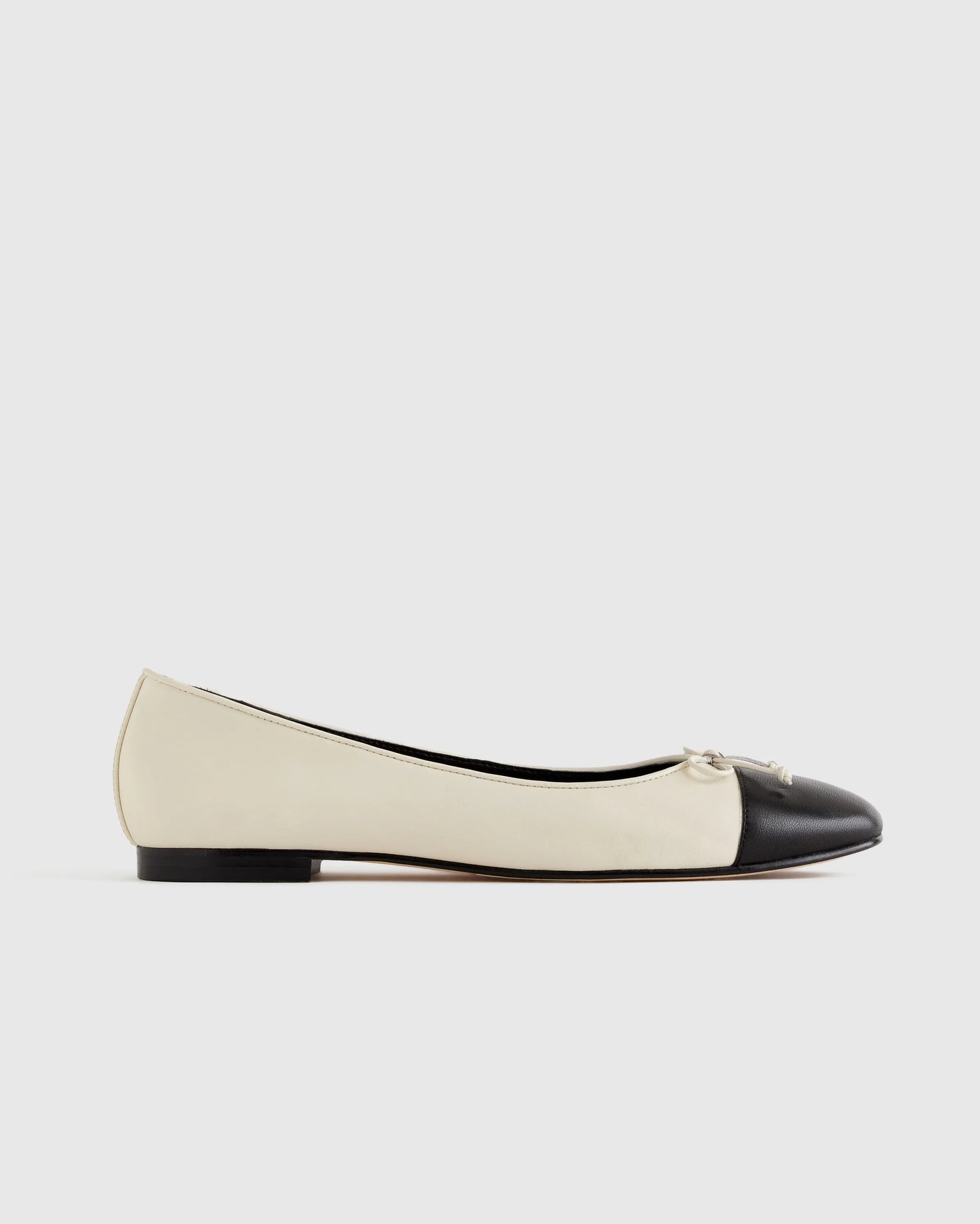 Italian Leather Cap-Toe Ballet Flat - 5 / Bone/Black
