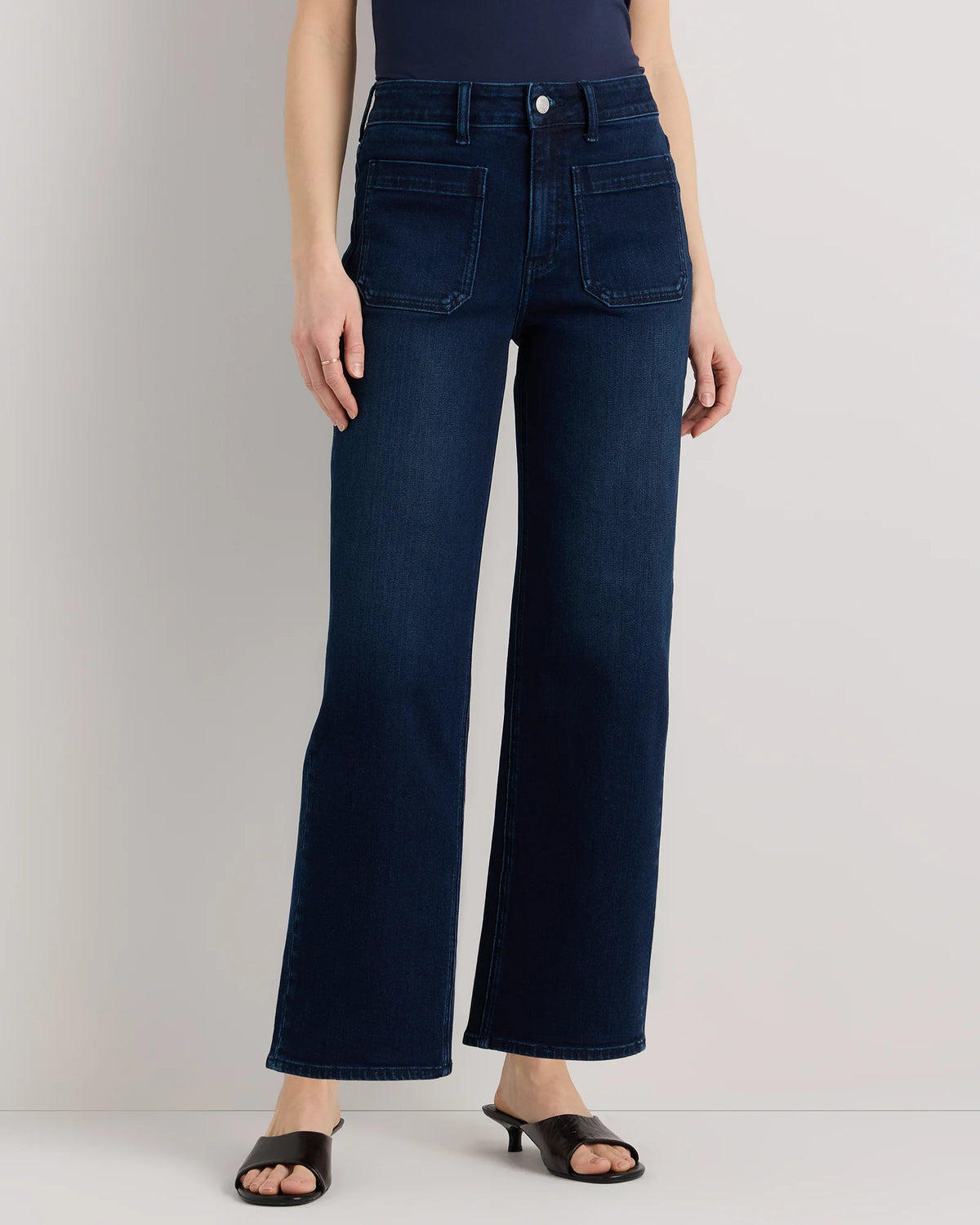 Bella Stretch Patch Pocket Wide Leg Jeans - 24 / Deep Sea Blue
