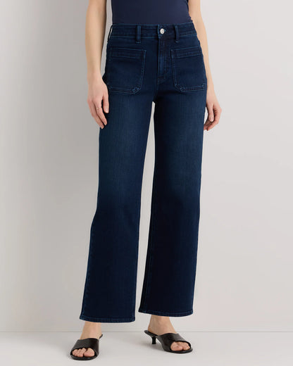 Bella Stretch Patch Pocket Wide Leg Jeans - 24 / Deep Sea Blue