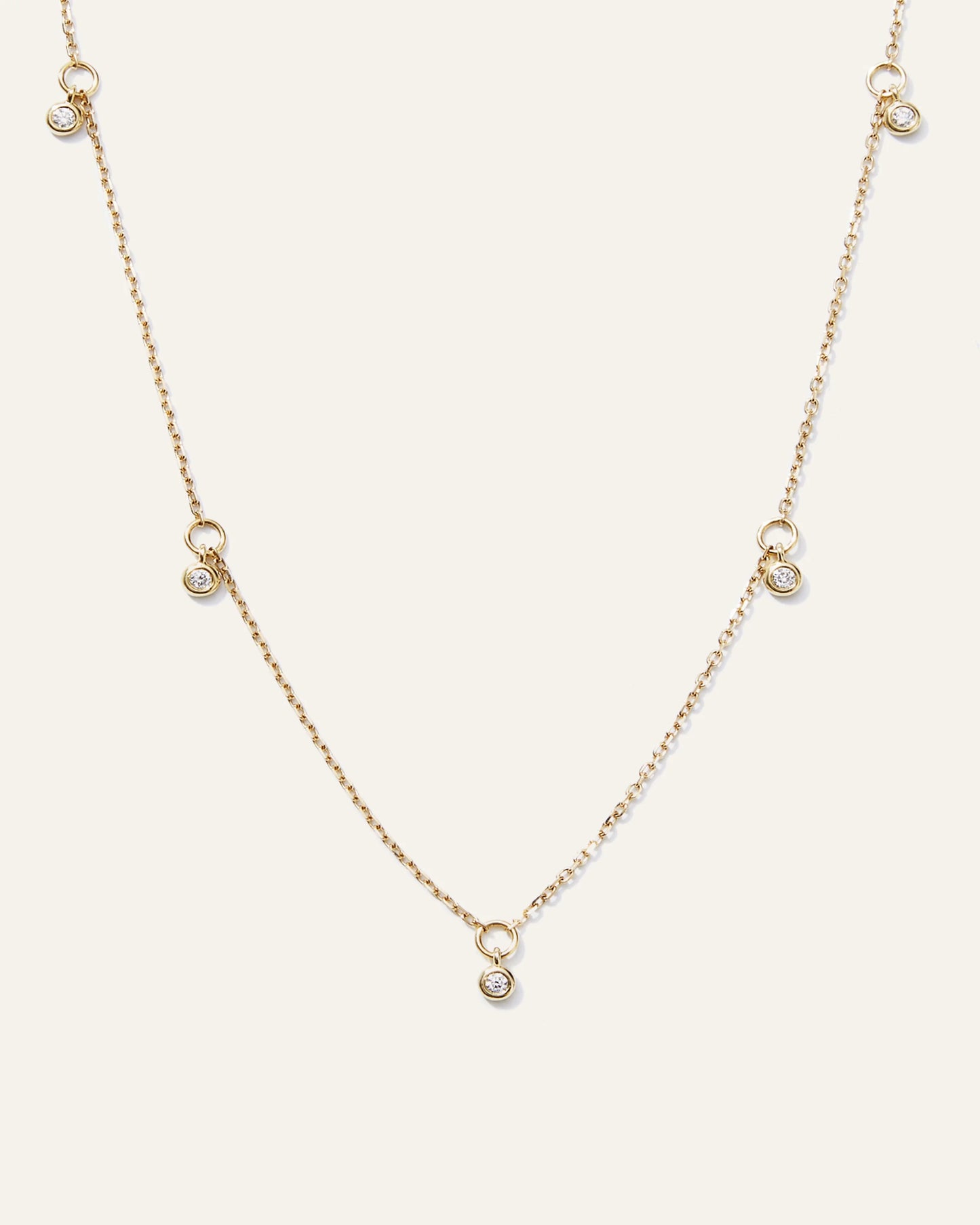 14K Gold Diamond Dangle Bezel Station Necklace - One Size / Yellow Gold