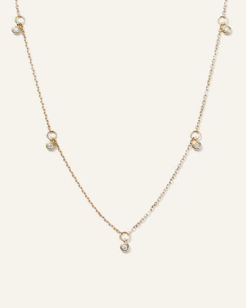 14K Gold Diamond Dangle Bezel Station Necklace - One Size / Yellow Gold