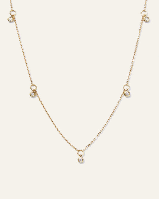 14K Gold Diamond Dangle Bezel Station Necklace - One Size / Yellow Gold