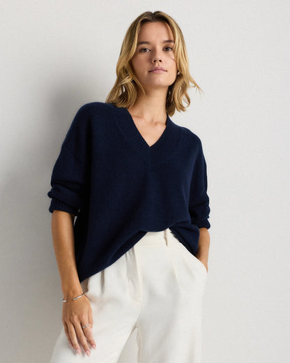 Mongolian Cashmere Oversized V-Neck Sweater - XS / Elk Brown