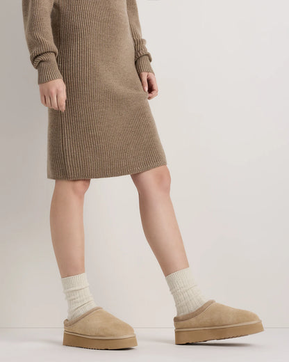 Australian Shearling Platform Clog Slipper - 5 / Pecan