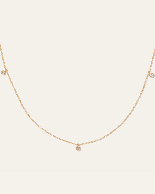 White Sapphire Triple Bezel Drop Choker - One Size / Gold Vermeil