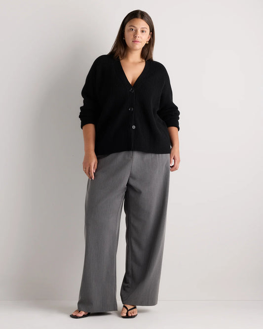 Mongolian Cashmere Fisherman Boxy Cropped Cardigan Sweater - 1X / Black