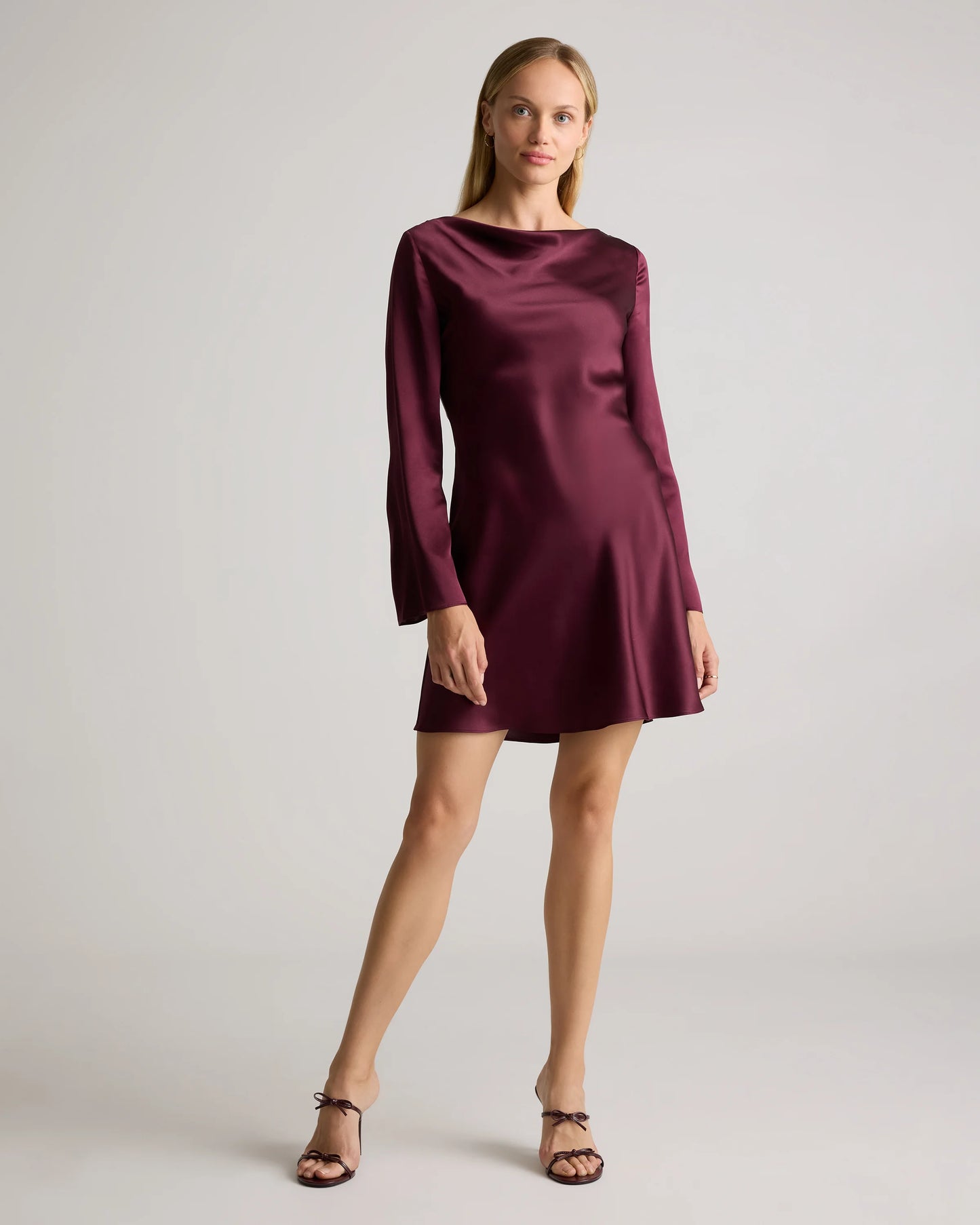100% Washable Silk Long Sleeve Mini Dress - XS / Wine Tasting Red