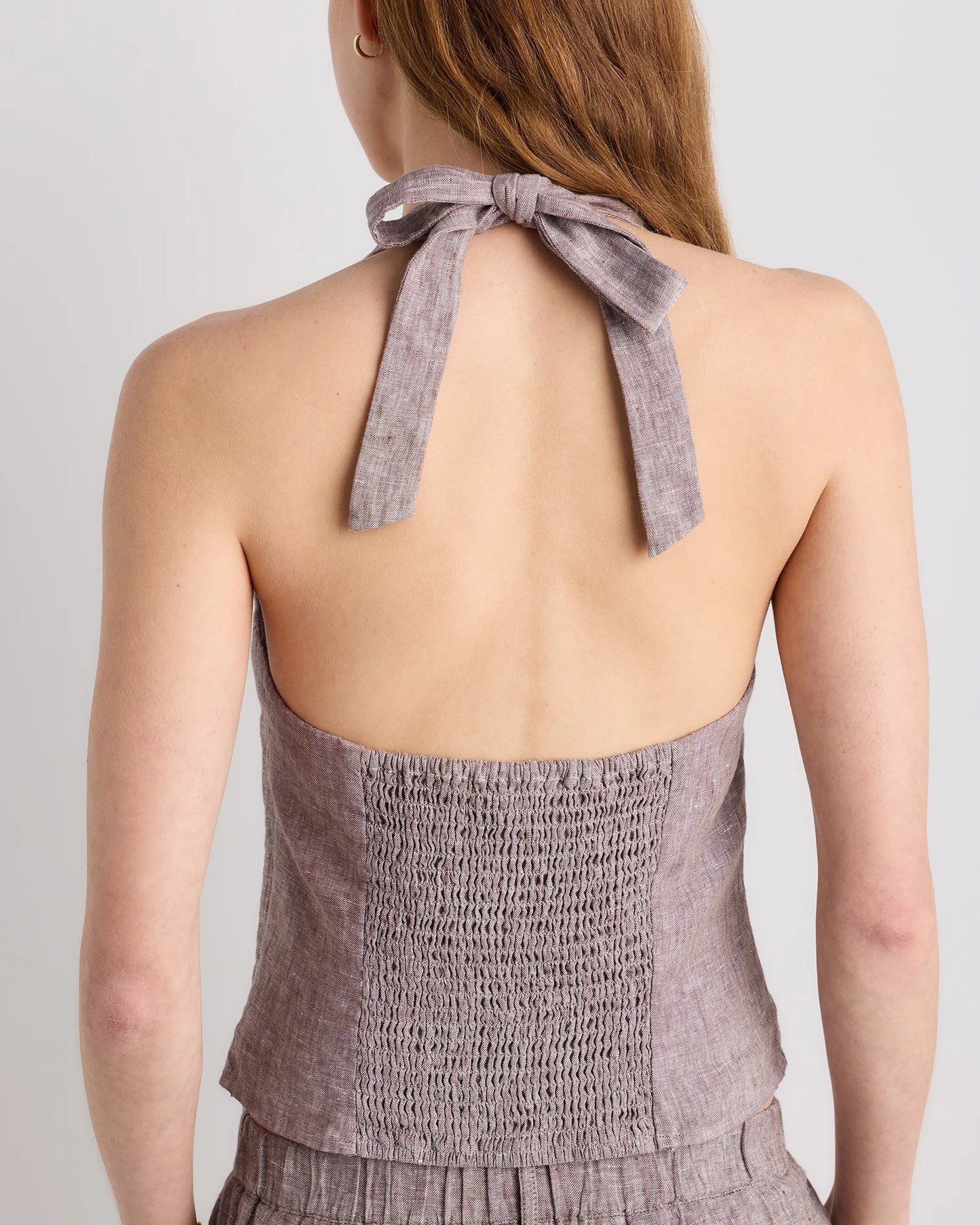 100% European Linen Halter Top - XS / Red Classic Mini Gingham
