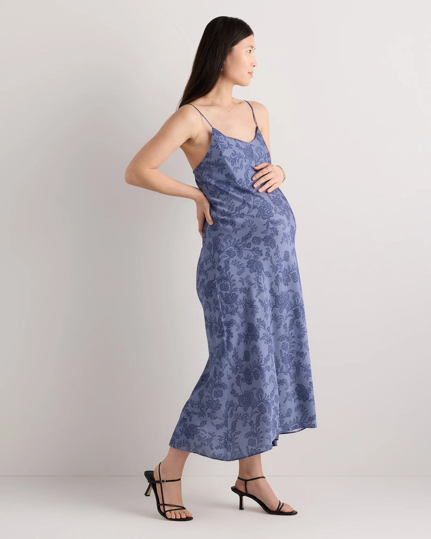 Washable Stretch Silk Maternity Slip Dress - XS / Moonstone Blue Heirloom Floral