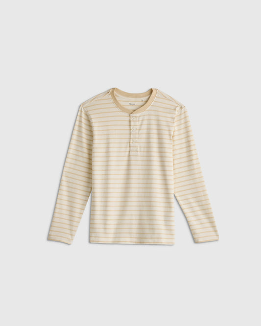 100% Organic Cotton Long Sleeve Henley Tee - 2T / Oatmeal Stripe