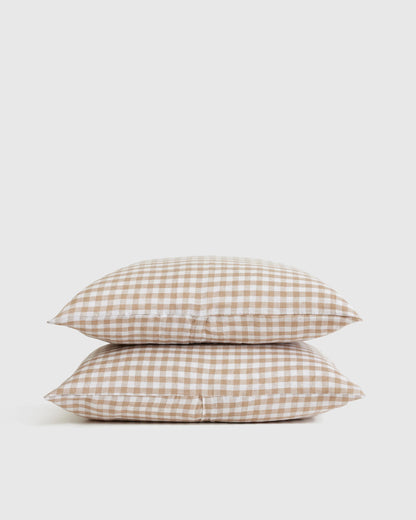 European Linen Gingham Sham Set - Standard / Blue Fog