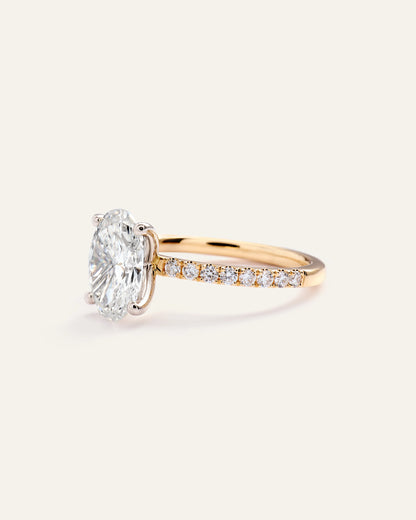 Lab Grown Diamond Oval Petite Pave Engagement Ring - 2ct - 4 / Yellow Gold