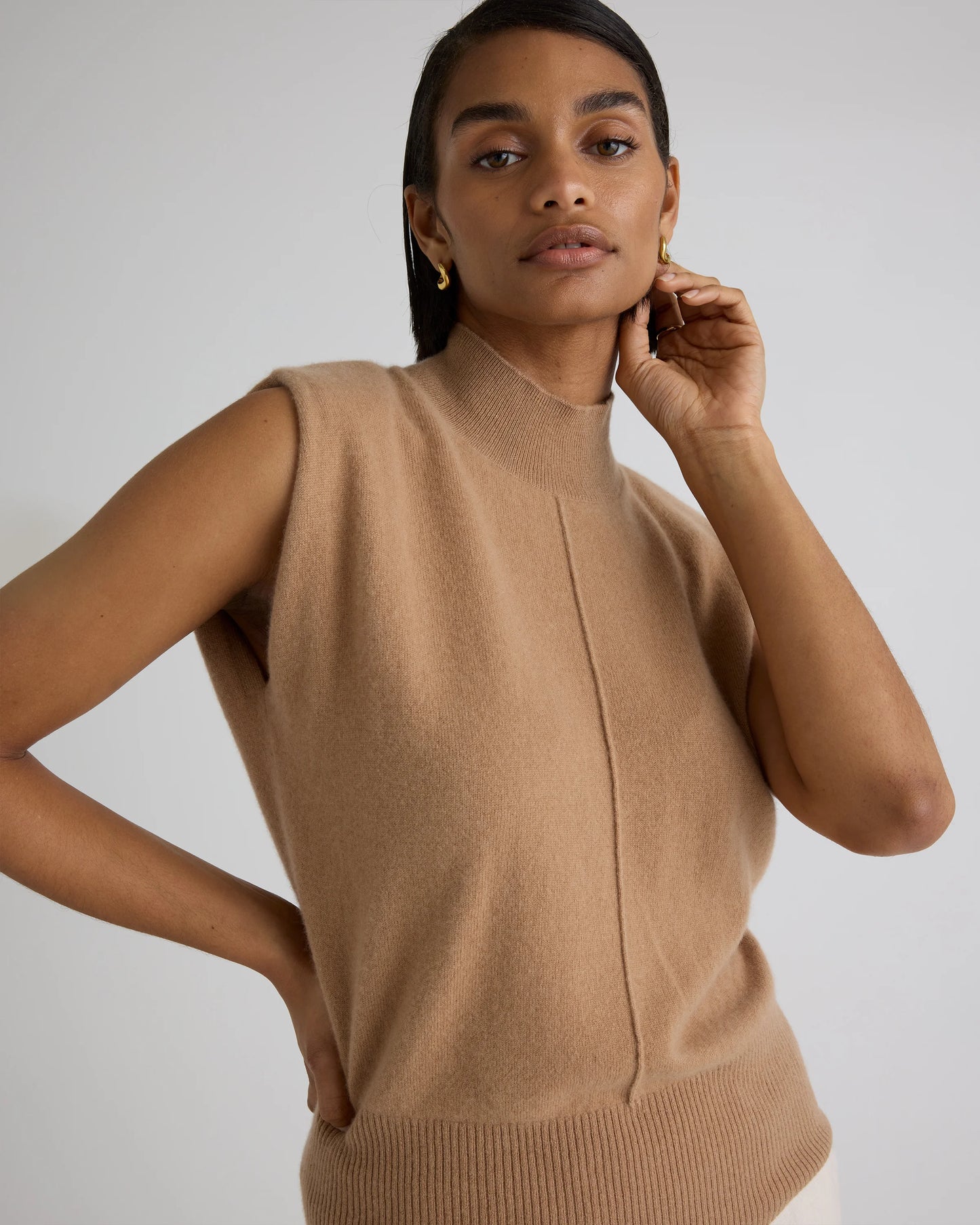 Mongolian Cashmere Padded-Shoulder Sweater Tank - XS / Heather Grey
