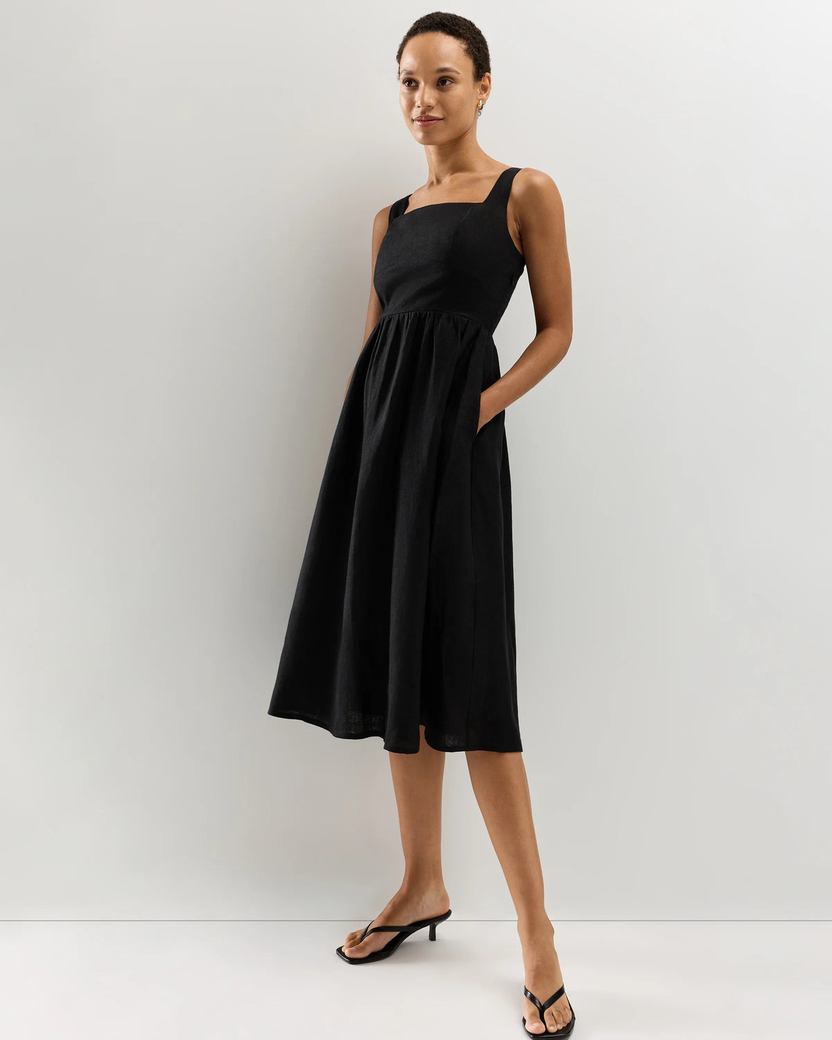 100% European Linen Fit & Flare Midi Dress - XS / Brick Red Heirloom Floral