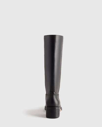 Italian Leather Block Heel Boot - 5 / Chestnut