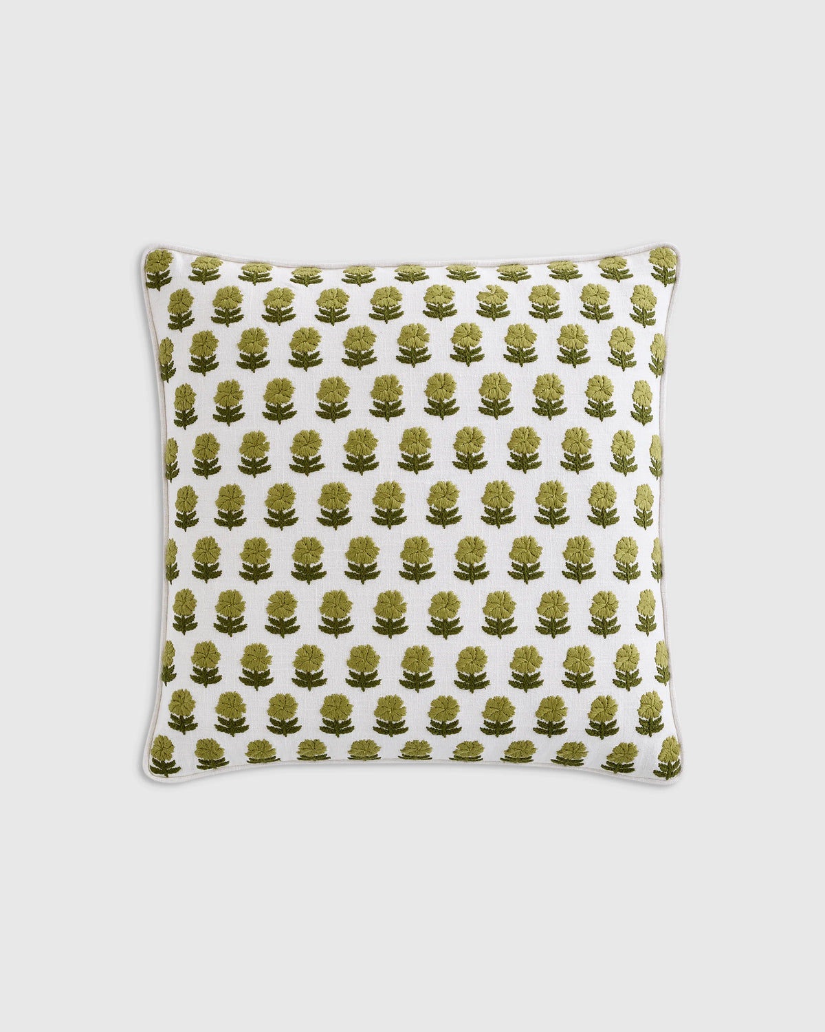 Embroidered Floral Cotton Pillow Cover - 20x20 / Green