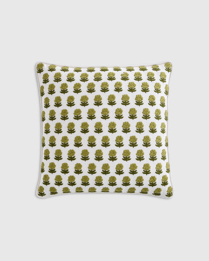 Embroidered Floral Cotton Pillow Cover - 20x20 / Green