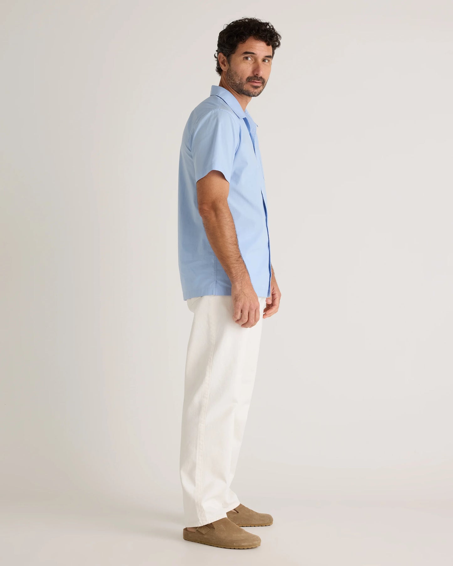 Organic Cotton Stretch Poplin Camp Shirt - S / White